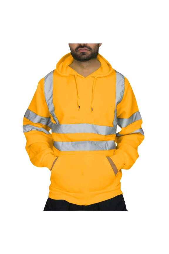 Safety Vests Reflective Good Reflective Performance High Visibility ANSI Class 1 Reflective Safety Fleece Sweatshirt Hoodie for Men with Hood(PLUS SIZE)