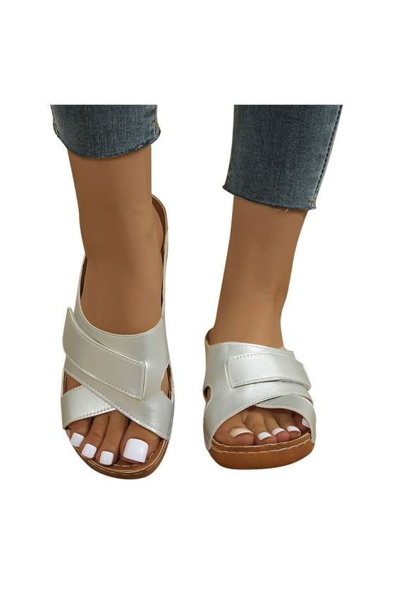 Sandals for Women 2026 Arch Support Women's Misty Criss Cross Platform Wedge Sandals Open Toe Espadrille Heels Sandals for Casual Summer Slide Shoes