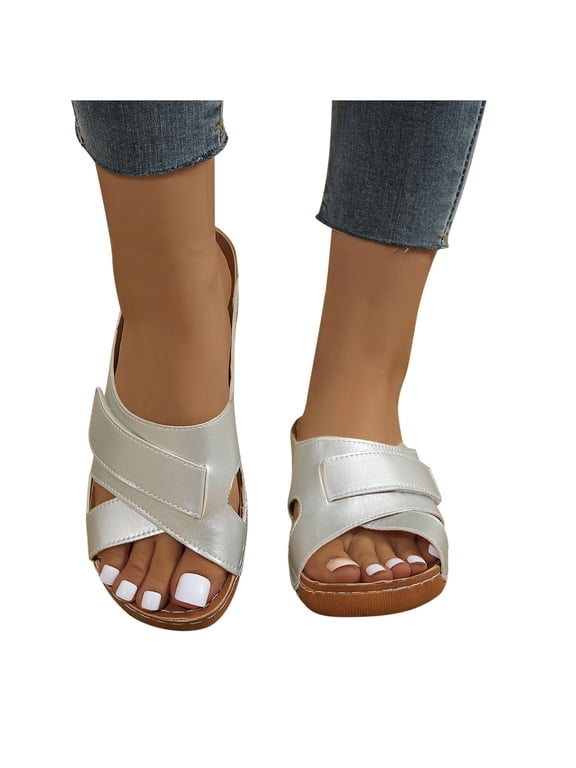 Sandals for Women 2026 Arch Support Women's Misty Criss Cross Platform Wedge Sandals Open Toe Espadrille Heels Sandals for Casual Summer Slide Shoes
