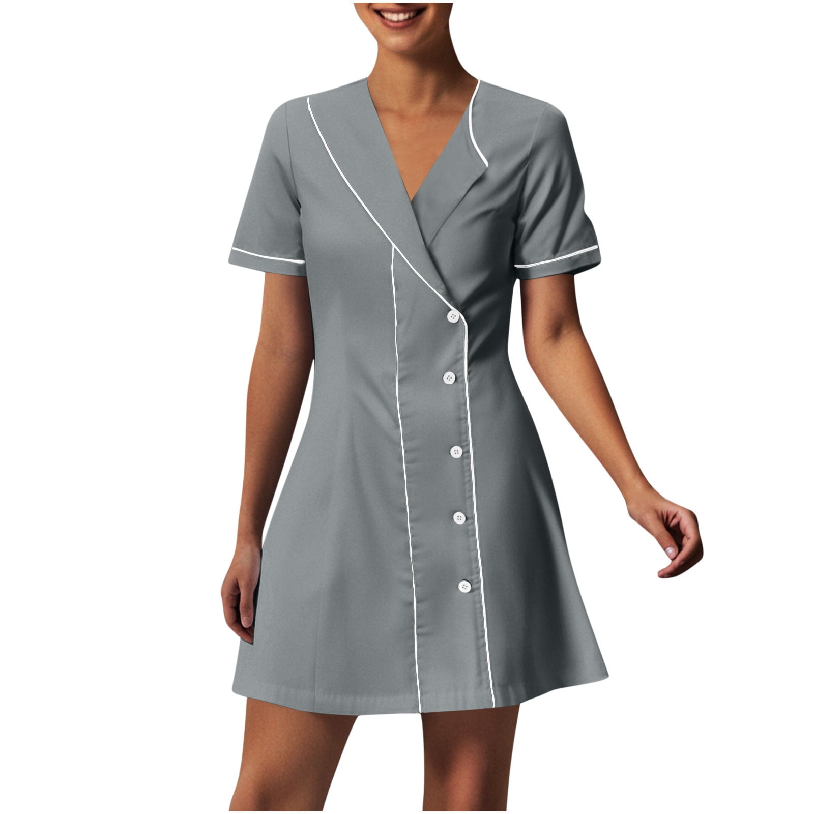 Nmnitkp Scrub Dress for Women - Fitted Midriff Dress,Womens Dresses  Excellent Workmanship Solid Color With Pockets Button Splicing Lapel  Caregiver ...