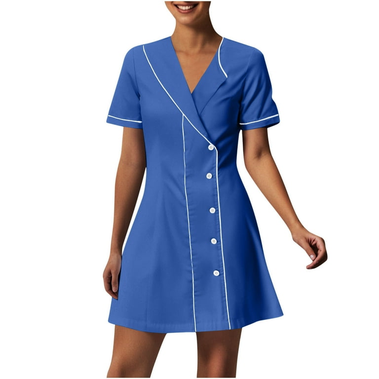 Nmnitkp Scrub Dress for Women - Fitted Midriff Dress,Womens Dresses  Excellent Workmanship Solid Color With Pockets Button Splicing Lapel  Caregiver Dress Nurse Dress Work Midi Dress - Walmart.com