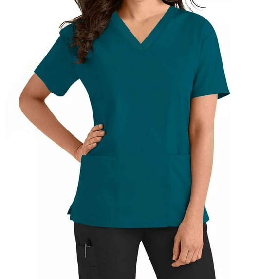 Nmnitkp Scrub Tops for Woman - Soft Stretch, V-Neck Top Scrubs with 3 Pockets, Easy Care for Women Blue,2XL