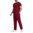 thumbnail image 1 of Nmnitkp Scrubs for Men Set Short Sleeve Notched V-Neck Cargo Pockets Elastic Waistband Four-Way Stretch Moisture-Wicking Antimicrobial Male Caregiver Nursing Medical Uniforms Red,M, 1 of 8