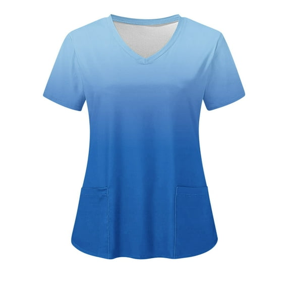 Nmnitkp Scrubs Tops for Women Gradient printing Scrub Tops Comfortable and Practical Women Work Tops Stretchy Scrub Shirts for Women With Pockets