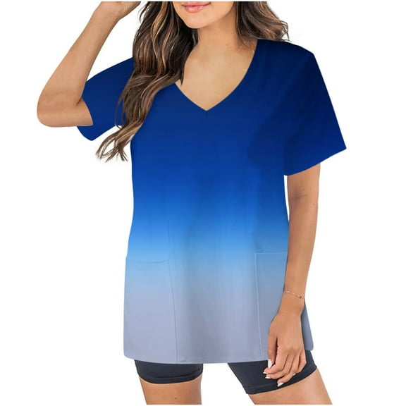 Nmnitkp Scrubs Tops for Women Match colors Scrub Tops Comfortable and Practical Women Tops V-neck Short Sleeved Pocket Scrub Tops Women Stretchy