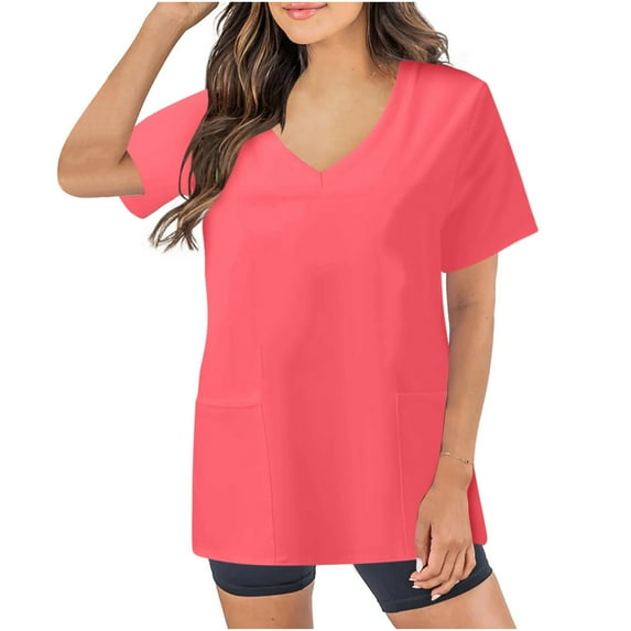 Nmnitkp Scrubs Tops for Women Solid Color Scrub Tops Comfortable and Practical Women Tops V-neck Short Sleeved Pocket Scrub Tops Women Stretchy