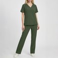 thumbnail image 1 of Nmnitkp Scrubs for Women Breathable Solid Scrubs Set Short Sleeve V-Neck Multi-Pocket Cargo Pants Four-Way Stretch Moisture-Wicking Antimicrobial Caregiver Nursing Medical Uniforms Green,L, 1 of 8