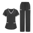 thumbnail image 1 of Nmnitkp Scrubs for Women Set Color Block Scrubs Set Short Sleeve V-Neck Cargo Pockets Loose Fit Four-Way Stretch Moisture-Wicking Antimicrobial Caregiver Nursing Medical Uniforms Gray,2XL, 1 of 8