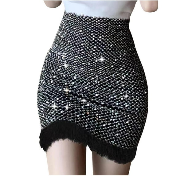 Nmnitkp Sequin Skirt for Women Sparkly Knee Length Concert Mini Skirt Shiny Dance Club Rave Party Skirt for Women Unique Design Mini Skirt