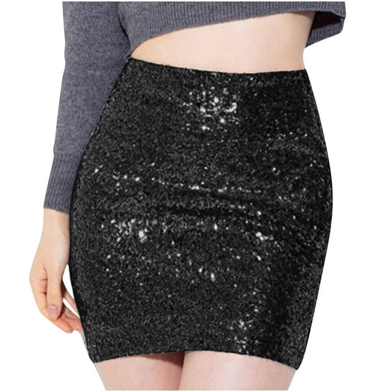 Nmnitkp Sequin Skirt for Women Sparkly Knee Length Concert Mini Skirt Shiny Dance Club Rave Party Skirt for Women Unique Design Mini Skirt