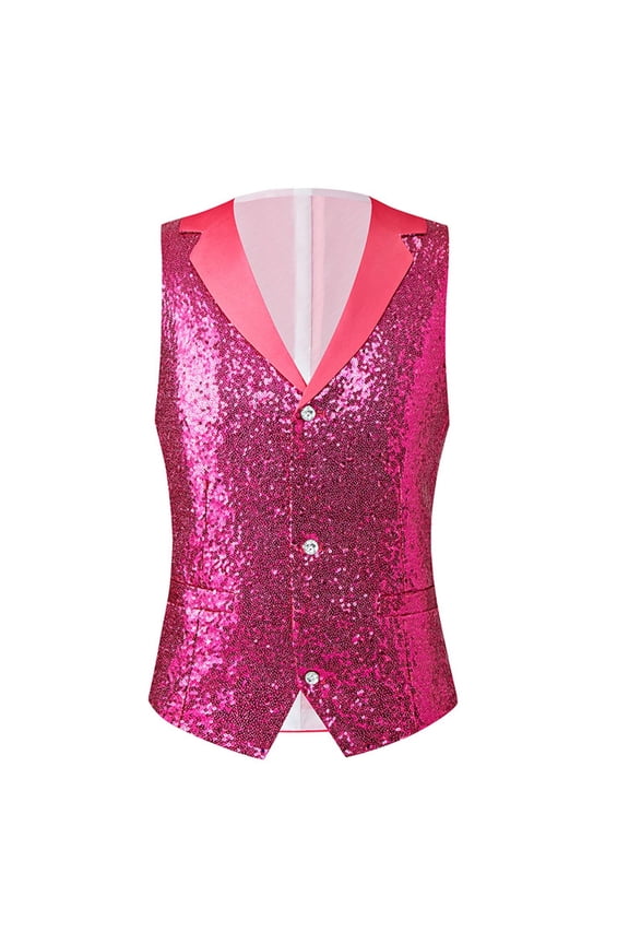 Sequin Vest for Men's V-Neck Party Nightclub Shiny Sleeveless Suit Metallic Waistcoat