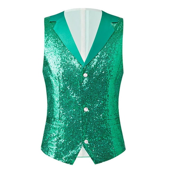 Nmnitkp Sequin Vest for Men's V-Neck Party Nightclub Shiny Sleeveless Suit Metallic Waistcoat
