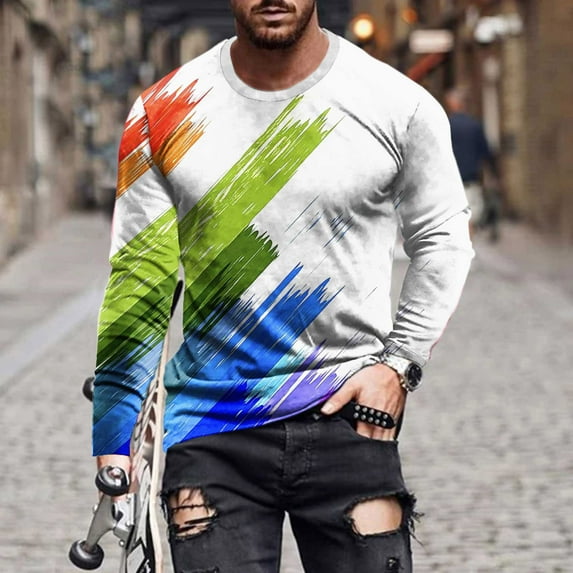 Nmnitkp Shirts for Men Fashionable Graphic Long Sleeve Shirt Graphic Tees Unisex 3D Printed Short Sleeve Novelty Tops T-Shirts & Soft Long Sleeve Shirts For Men(Plus Size)