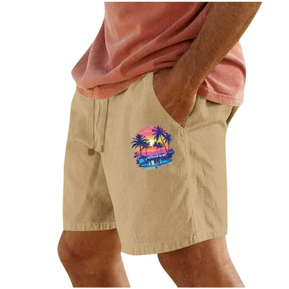 Nmnitkp Shorts for Men Quick-Dry Men's Shorts Athletic Shorts Tropical Print Style Lightweight Material Beach Activities With Pockets L