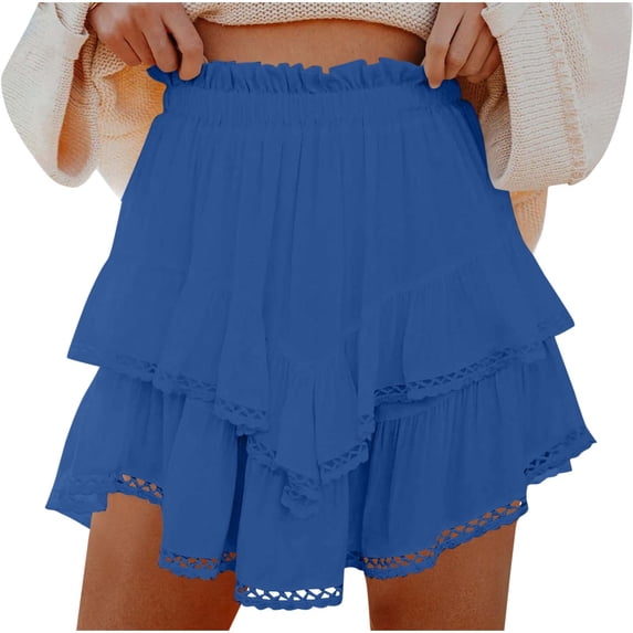 Nmnitkp Shorts for Women High Quality Fabric Womens Shorts Women's Shorts Ruffled Design Skort Shorts High Waist Lace Trim Vacation Outings L
