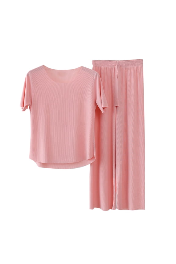 Silk Pajamas for Women Sleep Aid Pajamas for Women Set Women's Fashion Plus Size Home Clothes Ice Silk Couple Pajamas Short Sleeve Pants Suit Pajamas Suit