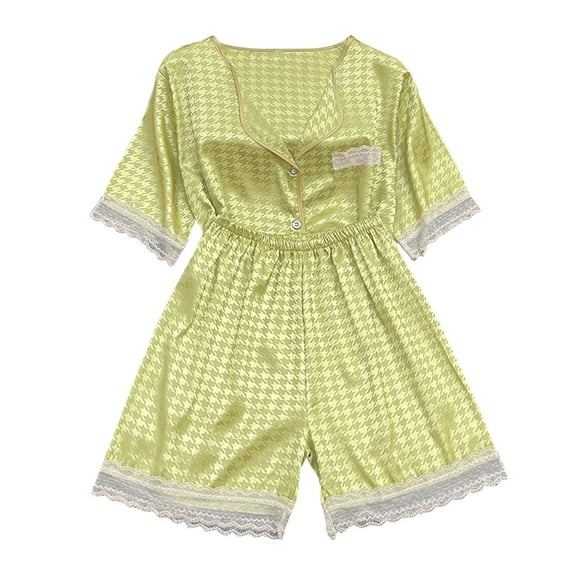 Nmnitkp Silk Pajamas for Women Soft and Friendly Skin Pajamas for Women Set Healthy Quality Fabric Womens Pajama Sets Short Sleeve Button Down Top and Shorts Sleepwear 2 Piece Pjs Set M-XXL