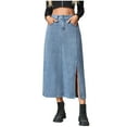 thumbnail image 1 of Nmnitkp Skirts for Women Comfortable & Healthy Fabric Womens Casual Slit Denim Midi Jean Skirt Stretch High Waist Frayed Button Up with Pockets（Plus Size）, 1 of 8