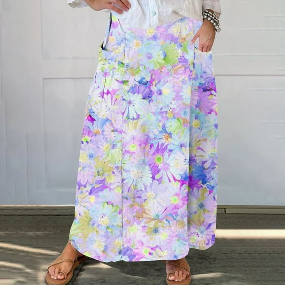 Nmnitkp Skirts for Women Stylish Prints Maxi Skirts for Women Ankle Length Skirt Casual Long Skirt High Waisted Maxi Skirt Reg and Skirt Long Skirt with Pockets(Halloween Print)