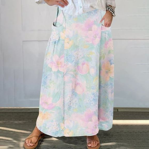 Nmnitkp Skirts for Women Stylish Prints Maxi Skirts for Women Ankle Length Skirt Casual Long Skirt High Waisted Maxi Skirt Reg and Skirt Long Skirt with Pockets（Halloween Print）