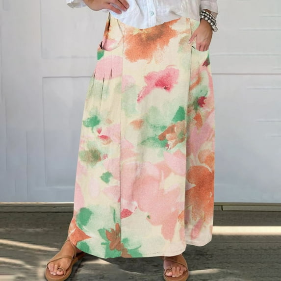 Nmnitkp Skirts for Women Stylish Prints Maxi Skirts for Women Ankle Length Skirt Casual Long Skirt High Waisted Maxi Skirt Reg and Skirt Long Skirt with Pockets(Halloween Print)