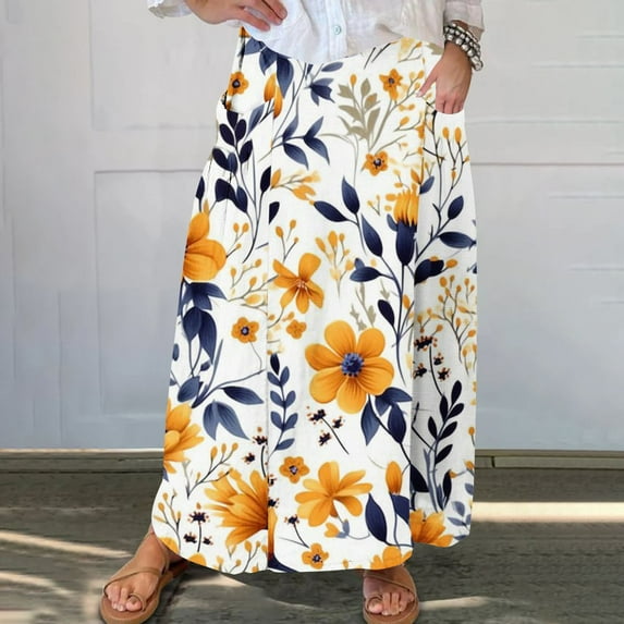 Nmnitkp Skirts for Women Stylish Prints Maxi Skirts for Women Ankle Length Skirt Casual Long Skirt High Waisted Maxi Skirt Reg and Skirt Long Skirt with Pockets(Halloween Print)