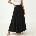 thumbnail image 1 of Nmnitkp Skirts for Women Summer High Waisted Tiered Ruffle Maxi Skirt, Flowy Elastic Waist Solid Color Long Swing Skirt for Casual Vacation & Daily Wear Black,XL, 1 of 6