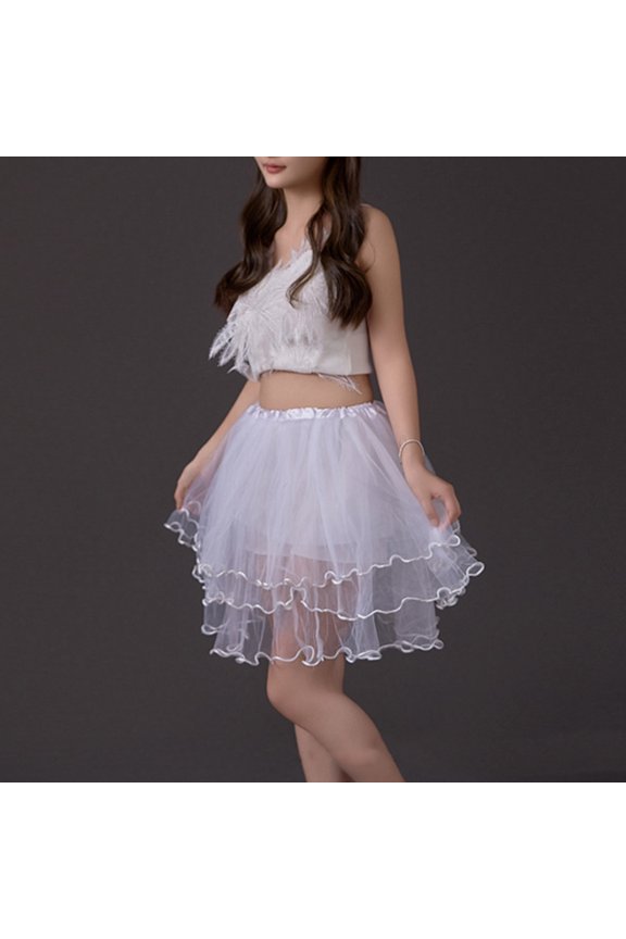 Skirts for Womens High-Low Irregular Hem Tulle Tutu Skirt, Puffy Sheer Mesh Party Skirt, Solid Color Asymmetrical Skirt for Prom, Wedding Guest & Halloween Costume White #01,Free Size