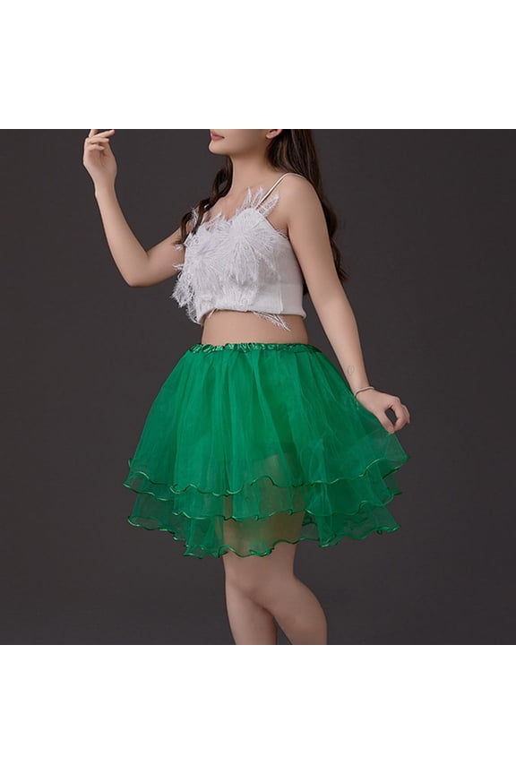 Skirts for Womens High-Low Irregular Hem Tulle Tutu Skirt, Puffy Sheer Mesh Party Skirt, Solid Color Asymmetrical Skirt for Prom, Wedding Guest & Halloween Costume Green #01,Free Size