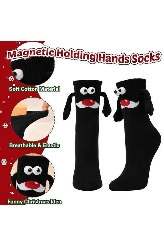Socks for Women Funny Christmas Socks, Magnetic Hand Holding Socks, Christmas Stocking Stuffers for Women Men Couples, White Exchange Gifts, Xmas Santa Gag Gifts Black,Free Size