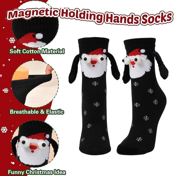 Nmnitkp Socks for Women Funny Christmas Socks, Magnetic Hand Holding Socks, Christmas Stocking Stuffers for Women Men Couples, White Exchange Gifts, Xmas Santa Gag Gifts Black,Free Size