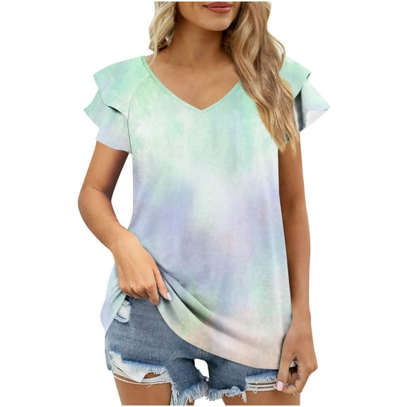 Nmnitkp Spring Tops for Women Casual T Shirts for Summer 2025 Short Sleeve Crewneck Tunic Shirts Floral Print Tops Pleated Dressy Blouse