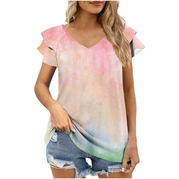 Nmnitkp Spring Tops for Women Casual T Shirts for Summer 2025 Short Sleeve Crewneck Tunic Shirts Floral Print Tops Pleated Dressy Blouse