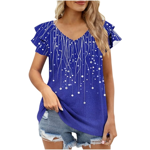 Nmnitkp Spring Tops for Women Casual T Shirts for Summer 2026 Short Sleeve Crewneck Tunic Shirts Floral Print Tops Pleated Dressy Blouse