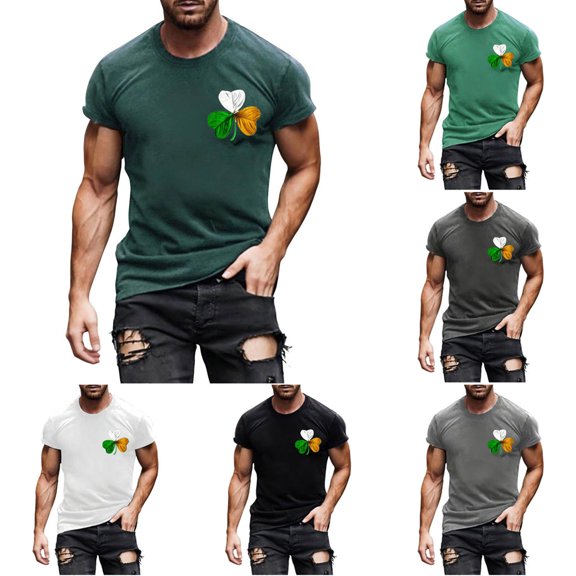 Nmnitkp St. Patricks Day Shirts for Men Crew Neck Short Sleeve T-Shirt Irish Clothing for Festive Party Casual Wear Army Green,4XL