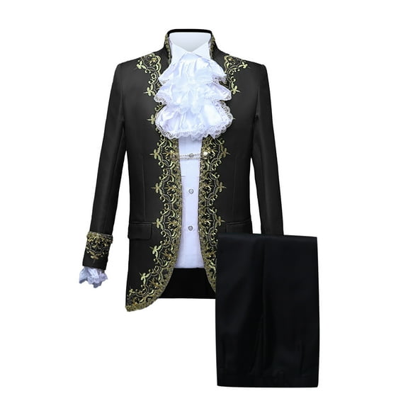 Nmnitkp Suits for Men Classic Style Men's Gold Floral Dress European Style Royal Prince Performance Dress Three-Piece 1PC Coat 1PC Pants 1PC Leader Flower