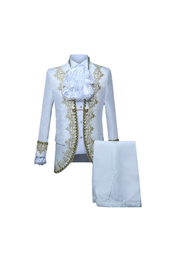Suits for Men Classic Style Men's Gold Floral Dress European Style Royal Prince Performance Dress Three-Piece 1PC Coat +1PC Pants +1PC Leader Flower