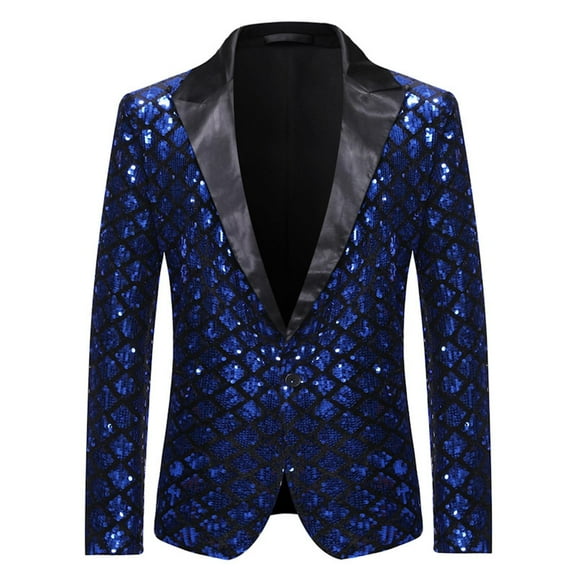 Nmnitkp Suits for Men Classic Style Mens Shiny Sequin Blazer Comfortable and Elastic Blazer Tuxedo One Button Slim Fit Suit Jacket for Party/Prom/Wedding