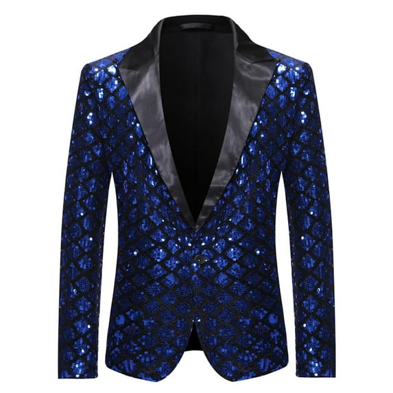 Nmnitkp Suits for Men Classic Style Mens Shiny Sequin Blazer Comfortable and Elastic Blazer Tuxedo One Button Slim Fit Suit Jacket for Party/Prom/Wedding
