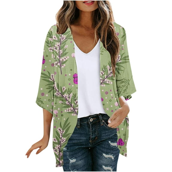 Nmnitkp Summer Cardigan Light Weight Cardigan Women Summer Floral Print Puff Sleeve Kimono Cardigan Loose Cover Up Casual Blouse Tops Summer Blouses for Women 2025