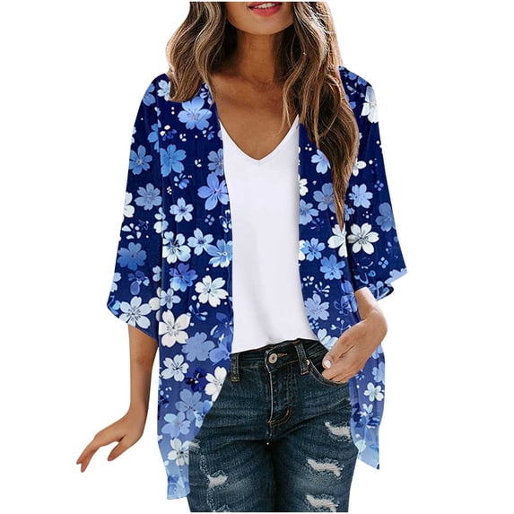 Nmnitkp Summer Cardigan,Womens Cardigan Floral Print Kimonos Loose Tops Half Sleeve Shawl Chiffon Cardigan Casual Beach Cover Ups