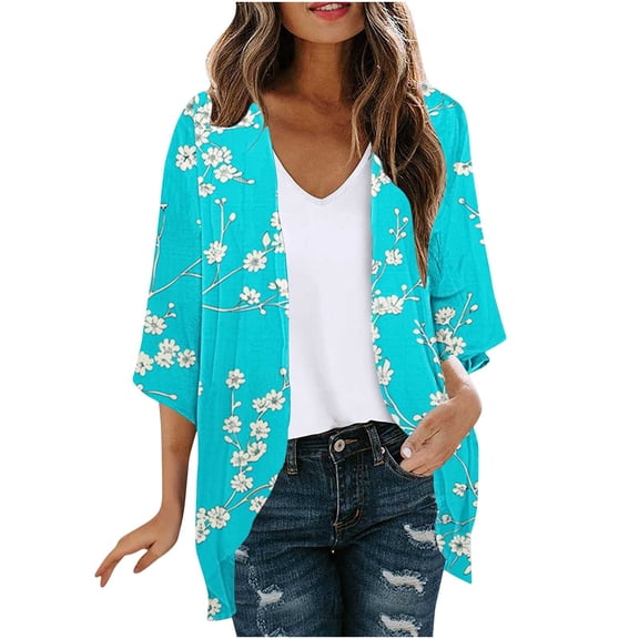 Nmnitkp Summer Cardigan,Womens Cardigan Floral Print Kimonos Loose Tops Half Sleeve Shawl Chiffon Cardigan Casual Beach Cover Ups