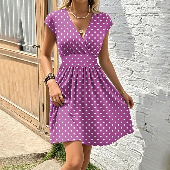 Nmnitkp Summer Dresses for Women 2025 Fashionable and Beautiful Dresses for Women Floral Print Elegant Deep V Neck Fashion Short Sleeve Dress Hot Pink,2XL
