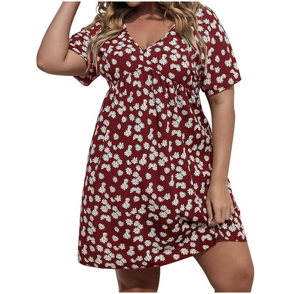 Nmnitkp Summer Dresses for Women 2025 Fashion Casual Comfort floral dress Short Sleeve V-Neck Dress