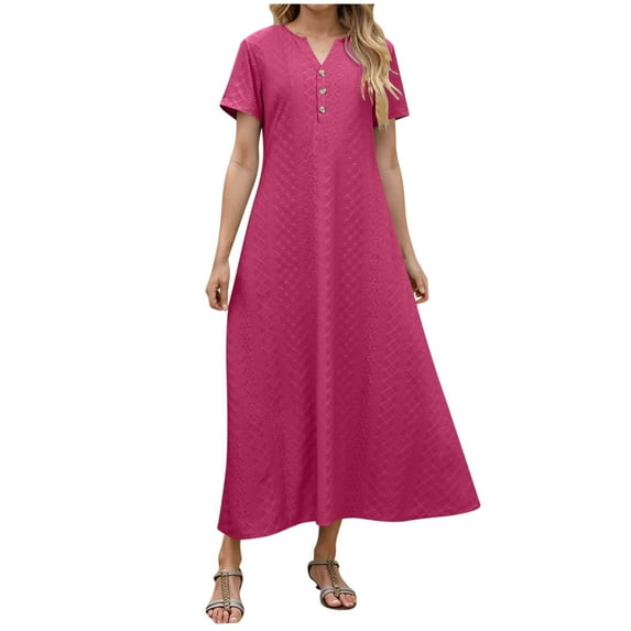 Nmnitkp Summer Dresses for Women 2026 Excellent Workmanship Spring Dresses,Womens Dresses Fashion Solid Color Pocket Short Sleeve V-Neck Dress
