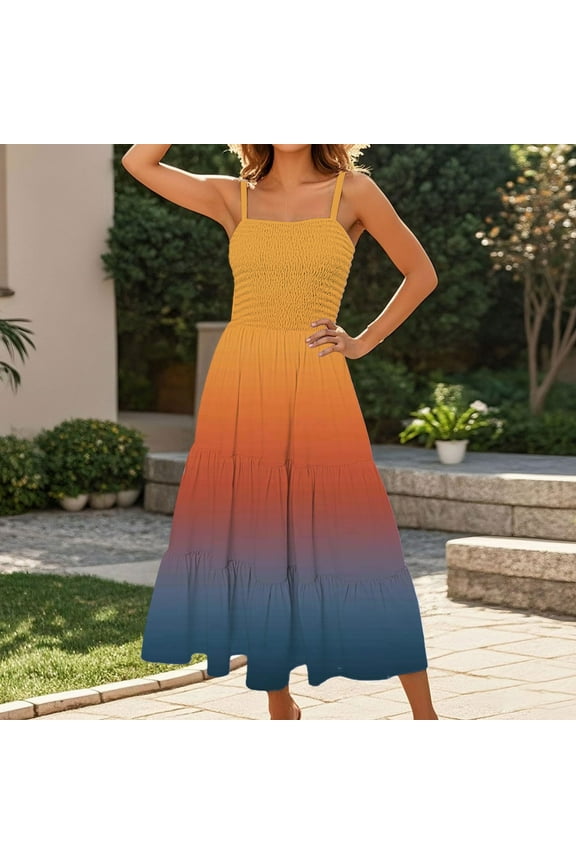 Summer Dresses for Women 2025 Premium Fabric,Womens Summer Dresses Split Thigh Spaghetti Strap Cami Midi Floral Dress Multicolor,3XL