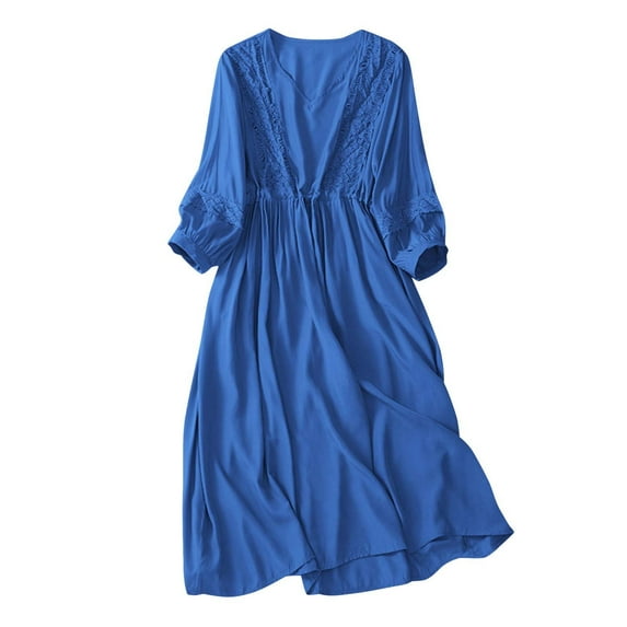 Nmnitkp Summer Dresses for Women 2026,Spring Dresses. Trendy Styles Women's Solid Color Pleated Lace Up Loose Long Dress