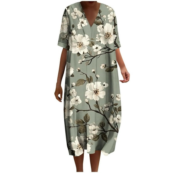 Nmnitkp Summer Dresses for Women 2026,The Latest Style Womens Dresses Pockets Printing Dresses Loose V-Neck Short Sleeve Dresses