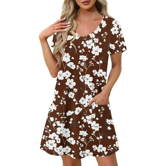 Nmnitkp Summer Dresses for Women 2026,The Latest Style Womens Dresses,Women's Fashion Summer Print Short-sleeved V-neck Casual Dress