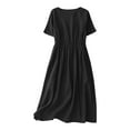 thumbnail image 1 of Nmnitkp Summer Dresses for Women 2025,Womens Dresses Cotton And Linen Lightweight Short Sleeved Round Neck Elastic Waist Large Mid Length Dress, 1 of 5